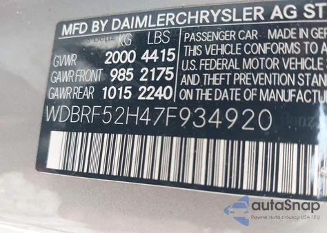 2007 Mercedes-Benz C 230 Sport from USA, damaged, VIN WDBRF52H47F934920